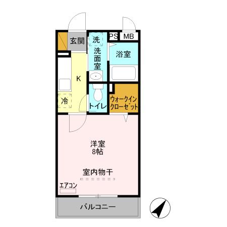 SKYルームⅢ(1K/3階)の間取り写真