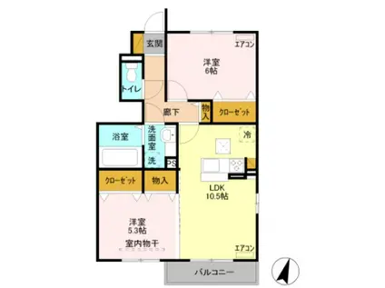 カーサ石原B(2LDK/1階)の間取り写真