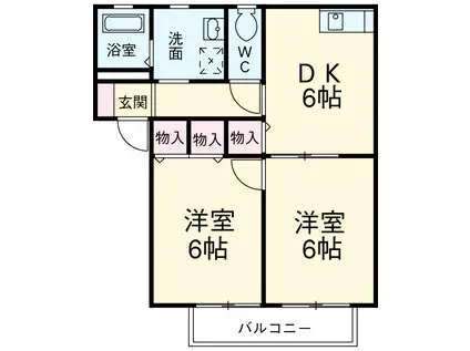 モナーク ヴィレ F棟(2DK/2階)の間取り写真