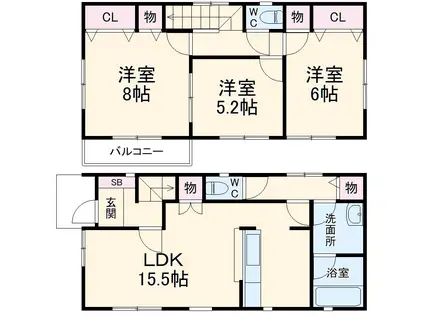 秩父鉄道本線 ひろせ野鳥の森駅 徒歩12分 2階建 築11年(3LDK)の間取り写真