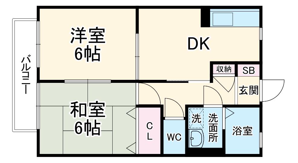 ディオン早出Ⅲ(2DK/2階)の間取り写真