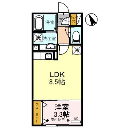 パーシモンⅢ(1LDK/2階)の間取り写真