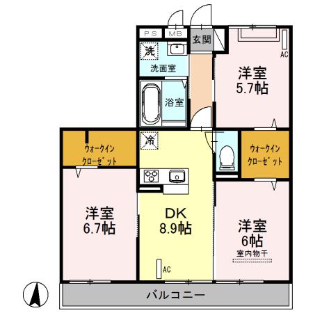 アネックス曙町(3DK/3階)の間取り写真