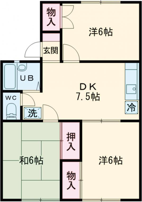 ウォーターパーク塚本D棟(2DK/1階)の間取り写真
