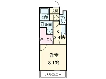 ウィステリア青山(1K/4階)の間取り写真