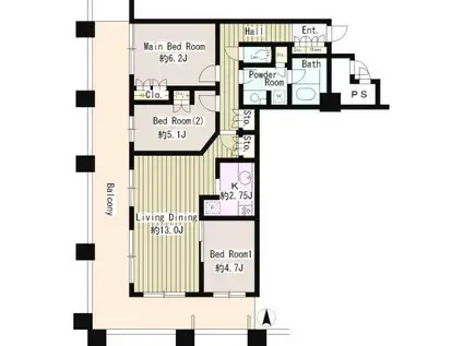 ディアマークスキャピタルタワー(3LDK/7階)の間取り写真