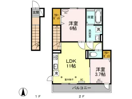 レディアンスD(2LDK/2階)の間取り写真