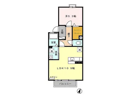 ミルキーウェイ B棟(1LDK/2階)の間取り写真