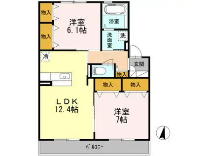 サンクレール(2LDK/2階)の間取り写真