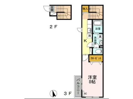 カシオラⅡ(1K/3階)の間取り写真