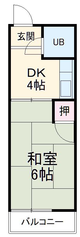 鬼頭第2土古ビル(1DK/4階)の間取り写真