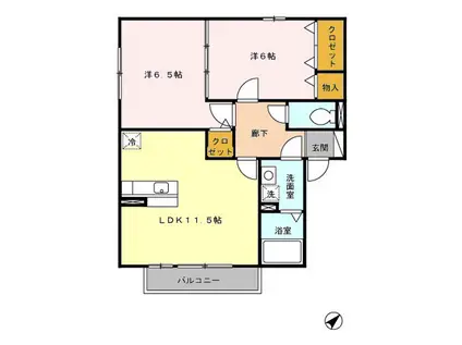 フォンテーヌⅡ(2LDK/2階)の間取り写真