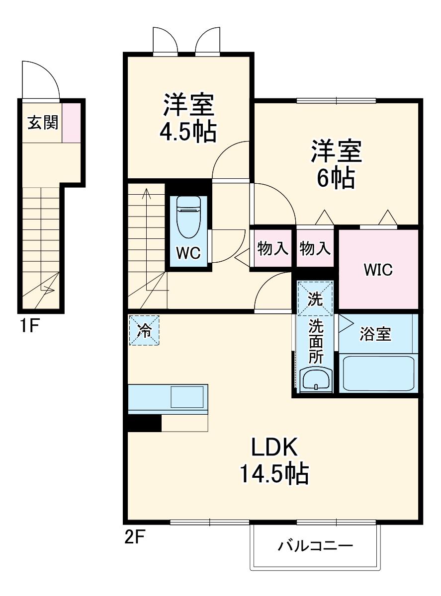 花水木の家Ⅰ(2LDK/2階)の間取り写真