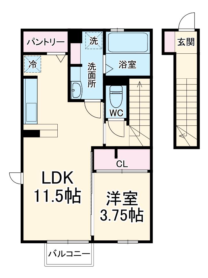 アルバグランデ金場 B棟(1LDK/2階)の間取り写真