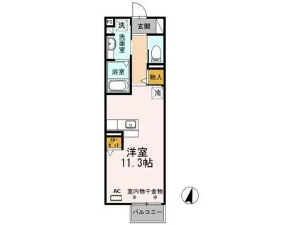 ベルツリーⅡ(ワンルーム/2階)の間取り写真