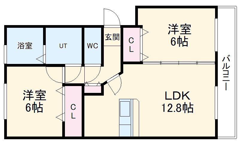 アズーレ若福町(2LDK/3階)の間取り写真