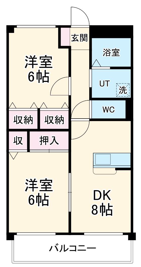 和泉乃郷Ⅱ号館(2DK/2階)の間取り写真