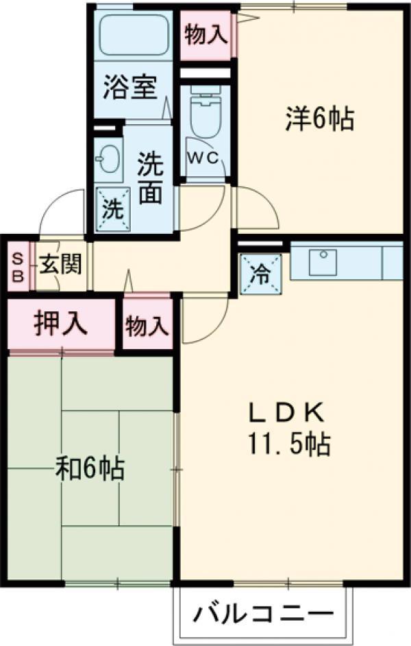 ウイングバード(2LDK/2階)の間取り写真