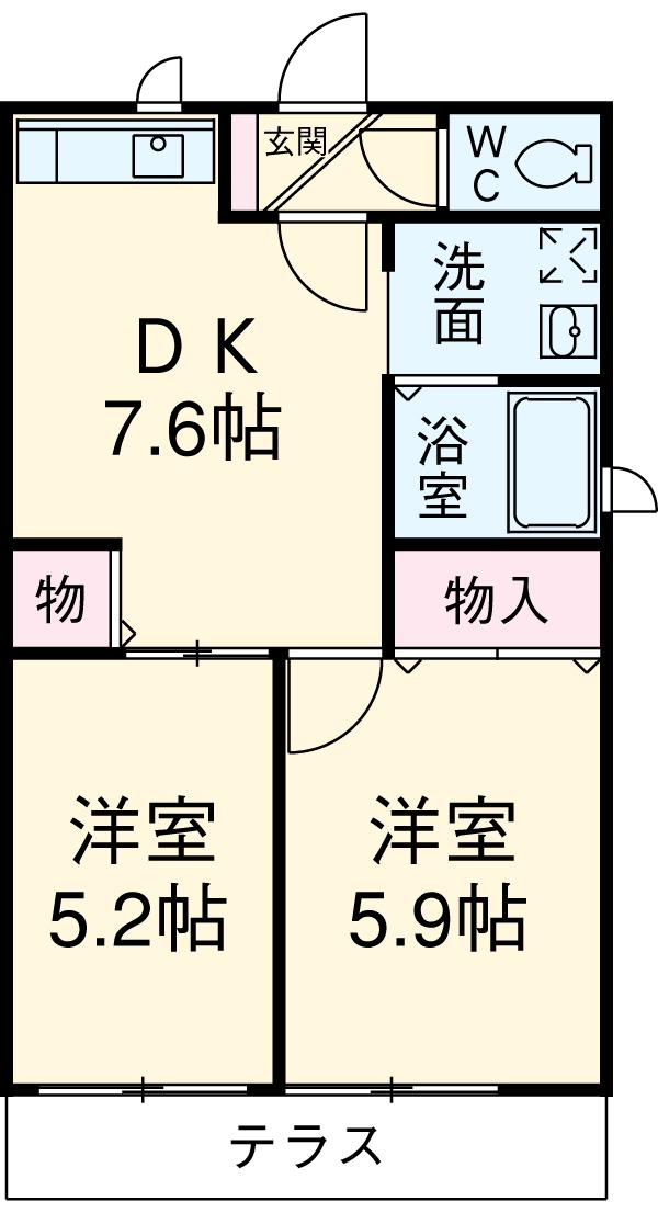 プレジデントマンション久里浜(2DK/2階)の間取り写真