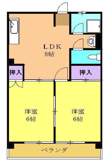 小川第2ビル(2DK/2階)の間取り写真