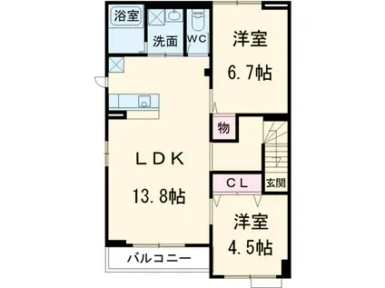 ヴィル・ブランシェB(2LDK/2階)の間取り写真