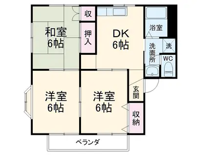 キャッスル飯塚B棟(3DK/2階)の間取り写真