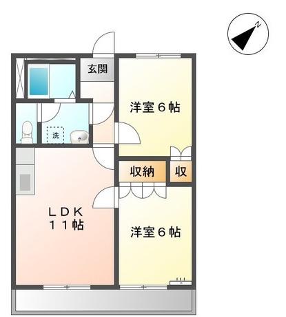 ハイツ稲垣(2LDK/2階)の間取り写真