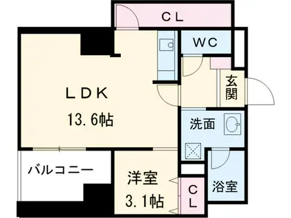 チェルキオ羅漢(1LDK/9階)の間取り写真