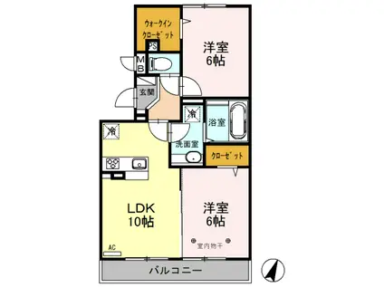 ロイジェントパークス草加手代C(2LDK/2階)の間取り写真
