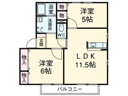 モナークヴィレA棟(2LDK/2階)の間取り写真