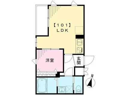 東武伊勢崎・大師線 新田駅(埼玉) 徒歩2分 3階建 築6年(1LDK/1階)の間取り写真