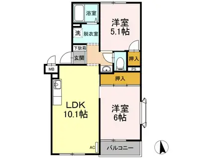 ビラ・ジュニペラス C棟(2LDK/2階)の間取り写真