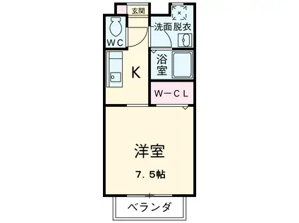 クレアK&K(1K/1階)の間取り写真