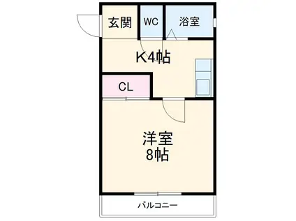 ドエルKM2(1K/2階)の間取り写真