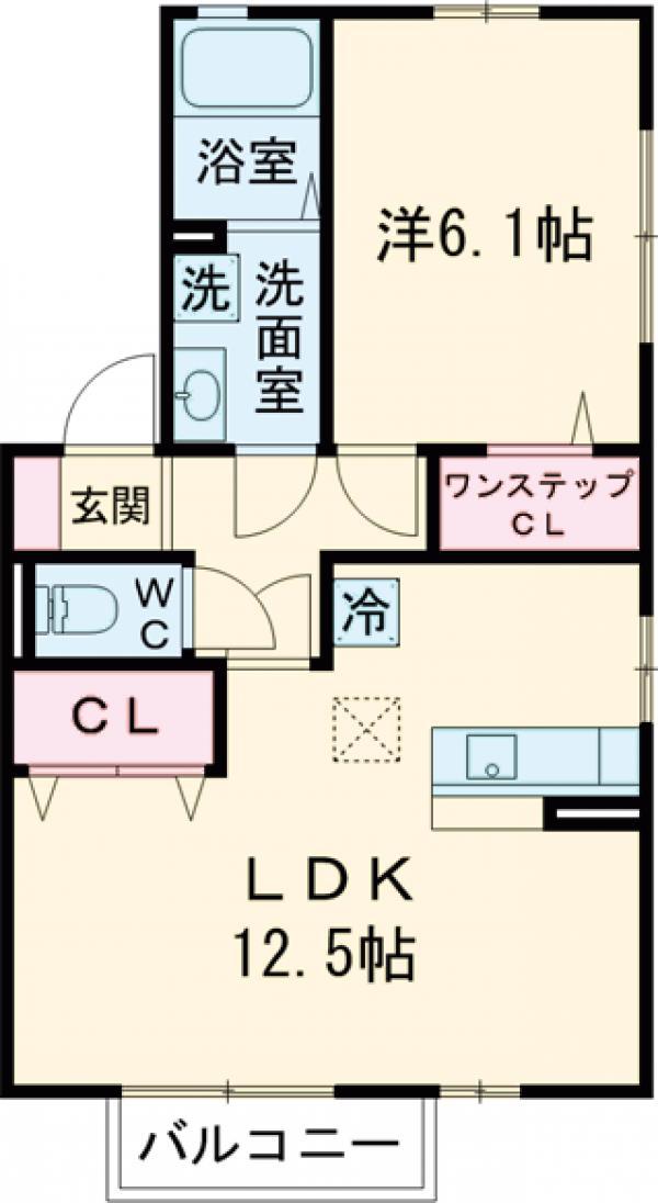 プリムヴェールD(1LDK/1階)の間取り写真