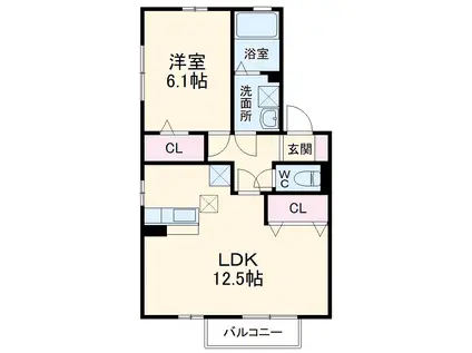 プリムヴェールD(1LDK/2階)の間取り写真