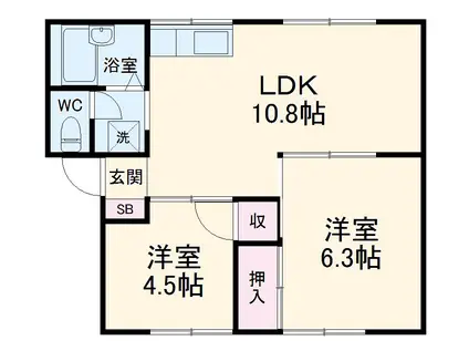 ホワイティ習志野(2LDK/2階)の間取り写真