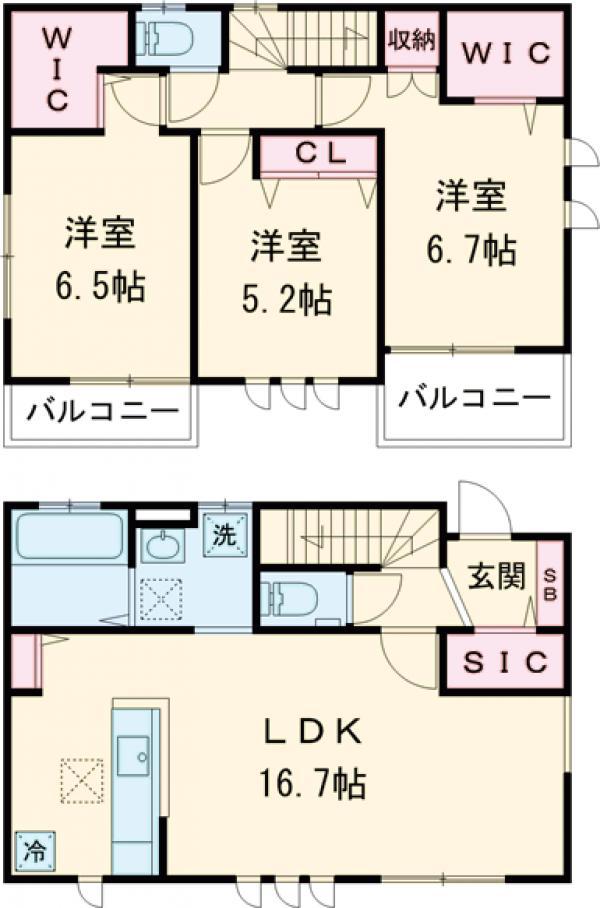 中央本線 武蔵小金井駅 徒歩22分 2階建 築7年(3LDK)の間取り写真