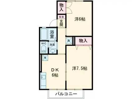 プリムヴェールC(2DK/2階)の間取り写真