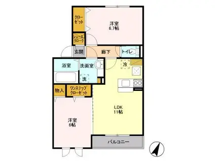 八千代の杜 ノースヒルJ(2LDK/1階)の間取り写真