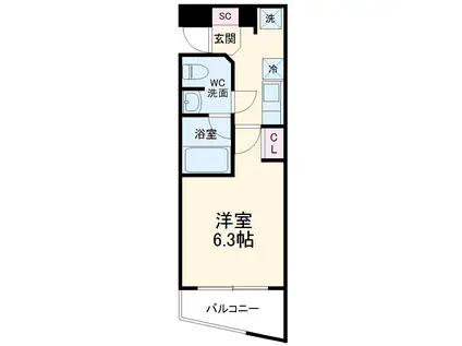 カルフールM(1K/3階)の間取り写真
