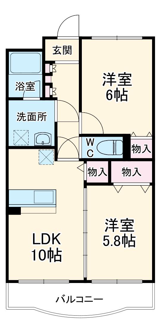 カンターレK(2LDK/2階)の間取り写真