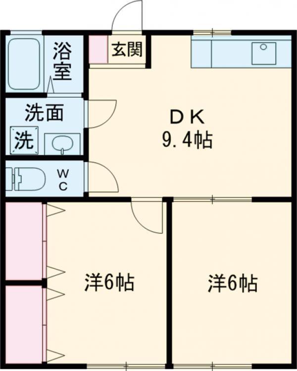 グリーンイースト(2DK/2階)の間取り写真