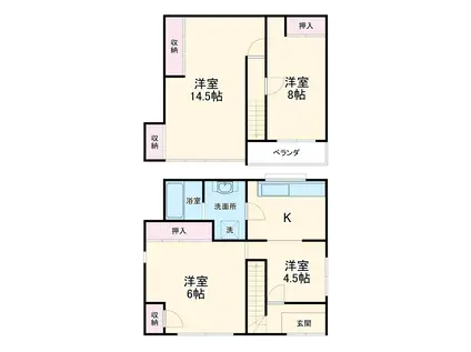 横須賀線 衣笠駅 徒歩16分 2階建 築85年(4K)の間取り写真