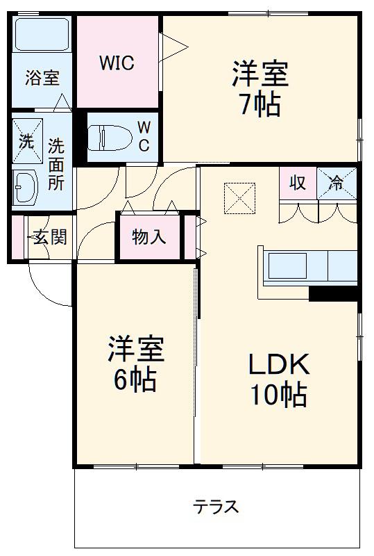 ポラールB棟(2LDK/1階)の間取り写真