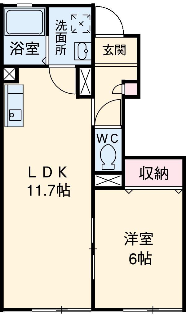 コトー竜神 F棟(1LDK/1階)の間取り写真