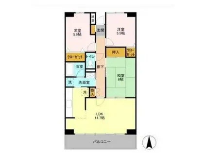 ルーチェ緑が丘B棟(3LDK/2階)の間取り写真