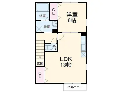 アンプルールリーブル江松(1LDK/2階)の間取り写真