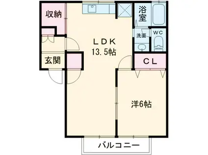 ウィステリアパレスB(1LDK/2階)の間取り写真