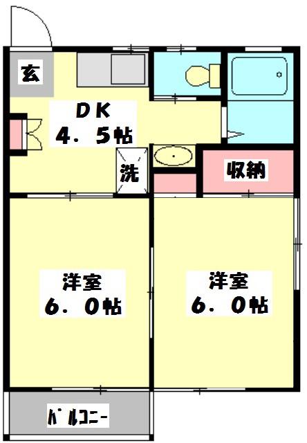 コーポ・アンソレイエ(2DK/2階)の間取り写真